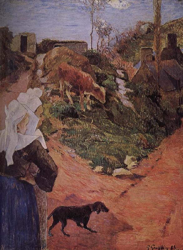 Paul Gauguin Brittany woman with calf Spain oil painting art